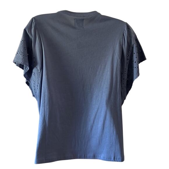 GAP Blue Eyelet Sleeve Knit Top Woman Size Small Short Sleeves Casual Pullover - Picture 3 of 10